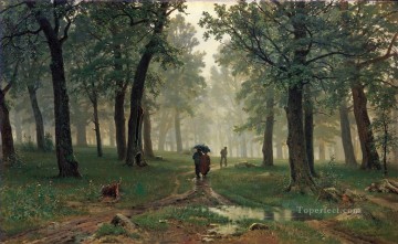 イワン・イワノビッチ・シーシキン Painting - オークの森の古典的な風景の雨 Ivan Ivanovich